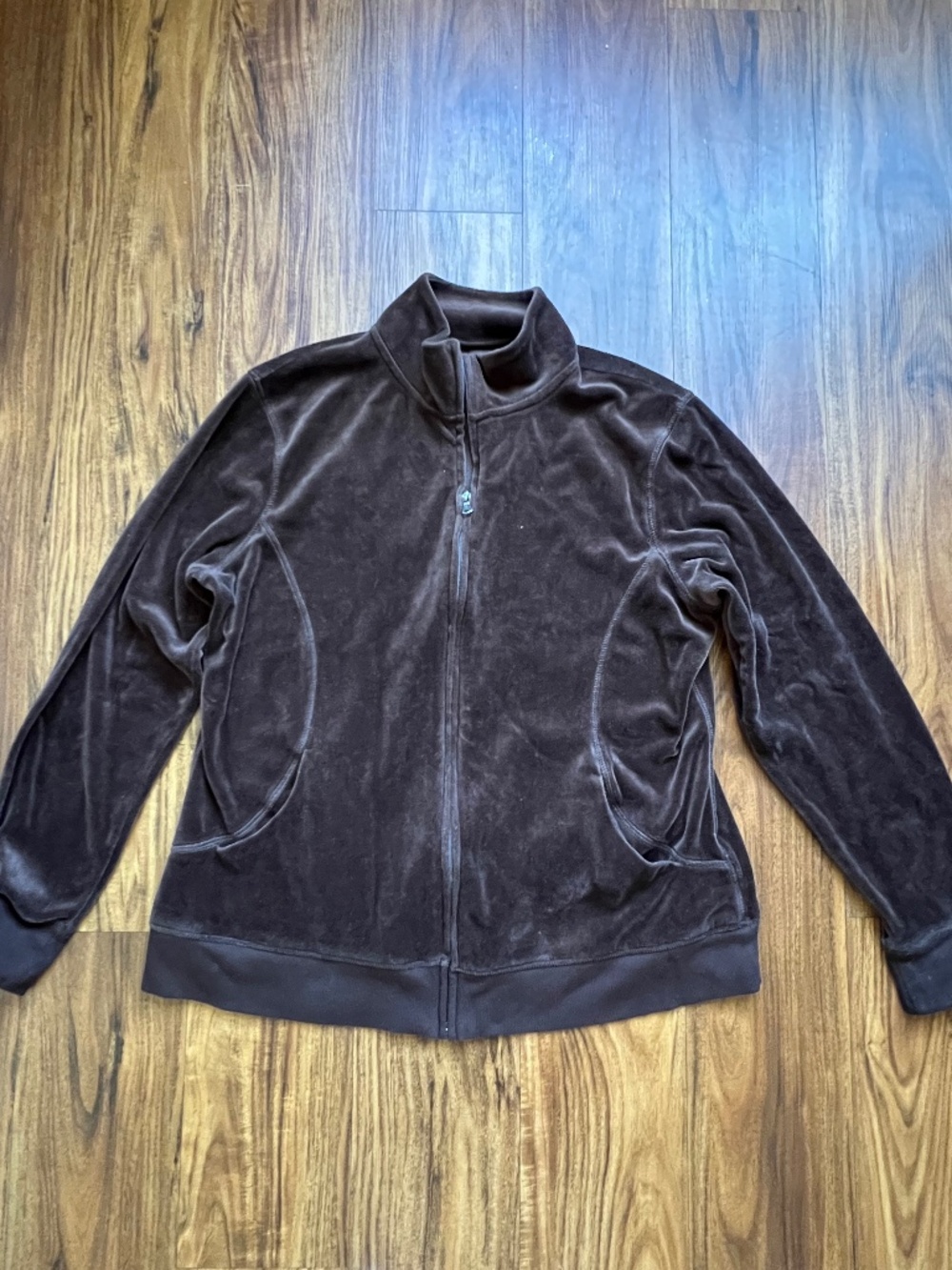 Tek Gear Women’s XL Brown Velour Track Jacket Full Zip Soft Cozy Y2K